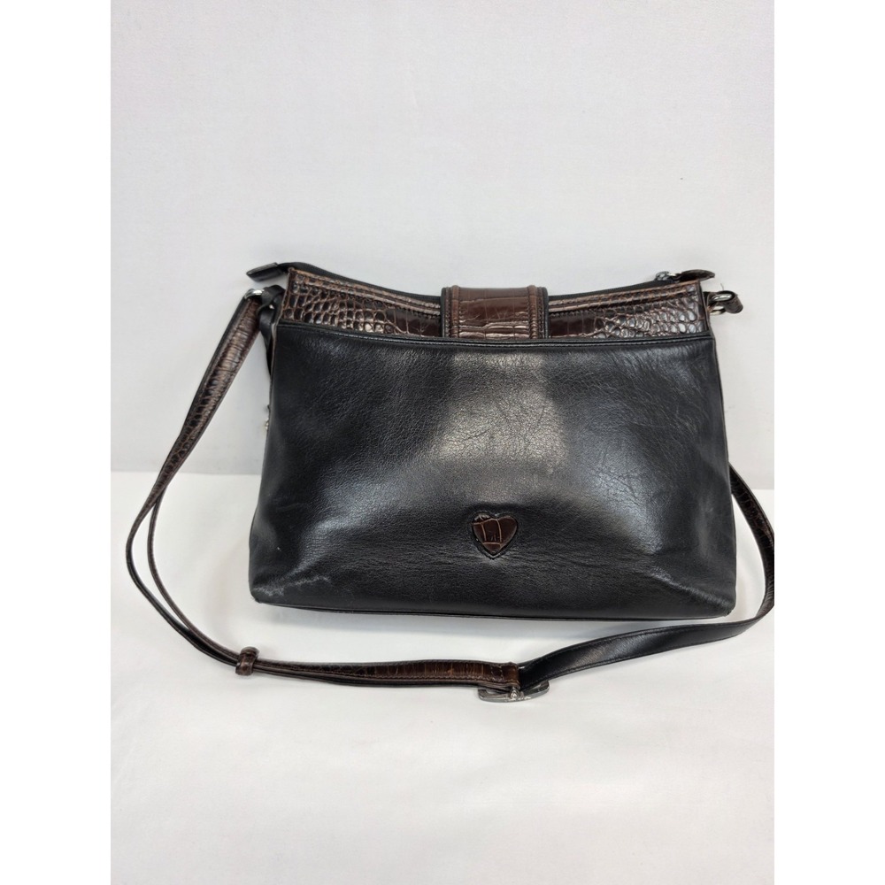 BRIGHTON Shoulder Bag Black Brown Leather Croc Embossed 12x9x3.75 Purse 3309 - Picture 2 of 15